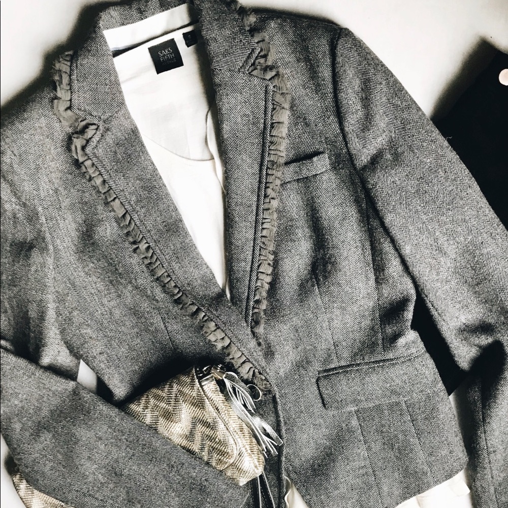 Banana Republic Wool Blend Gray Herringbone Blazer